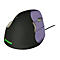 Ergonomische Maus in Schwarz und Lila mit seitlicher Taste und Kabel.