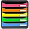 Organisateur de documents noir avec cinq tiroirs colorés : rose, orange, jaune, vert et bleu.