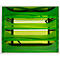 Organisateur de bureau vert à quatre niveaux, design en forme de vague. Cadre blanc, détails en noir.