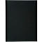 Un livre noir fermé avec une couverture en lin, légèrement de biais sur une surface blanche.