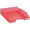 Bac à papier en plastique rouge. Vue en biais d'en haut.