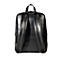 Sac à dos en cuir noir, vue arrière. Poignée, bretelles et fermeture éclair.