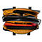Mallette noire avec doublure jaune, ouverte et remplie de documents. Un ordinateur portable est visible.