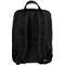 Schwarzer Rucksack von hinten, mit Trägern und Tragegriff.