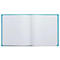 Open notitieboek met lege witte pagina's, lichtblauwe kaft.