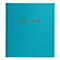 Een turquoise boek met gouden letters: Livre d'Or.