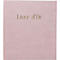 Lichtroze boek met gouden letters 'Livre d'Or'.