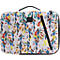 Sac d'ordinateur portable coloré avec motif de palmiers, fermeture éclair noire, poignée et logo.