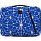 Housse d'ordinateur portable bleue avec des motifs floraux blancs et des centres jaunes. Avec une poignée et une fermeture éclair noires.
