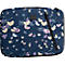 Housse d'ordinateur portable bleu foncé avec motif de feuilles de ginkgo pastel et fermeture éclair noire.