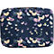 Trousse de maquillage bleu foncé avec motif floral aux couleurs pastel. Avec fermeture éclair et poignée.
