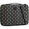 Sac noir avec motif géométrique doré, poignée et fermeture éclair.