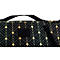 Gros plan d'un sac noir avec un motif géométrique doré et une fermeture éclair.