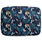 Une trousse de maquillage rectangulaire avec un motif de tigres, de grues et de feuilles en bleu et turquoise.