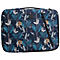 Sac pour ordinateur portable bleu foncé avec un motif de tigres, de grues et de feuilles. Fermeture éclair noire, poignée noire.