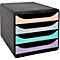 Exacompta Ladeblok met 4 laden BIG BOX Aquarel, voor A4+, halfopen, polystyreen, zwart/pastelkleuren