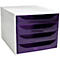 Witte bureau organizer met vier paarse lades.