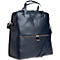 Sac en cuir bleu foncé avec poignée, bandoulière et fermetures éclair.