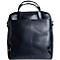 Sac en cuir bleu foncé avec poignées et bandoulière, poche avant et ferrures argentées.