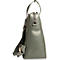 Sac en cuir vert clair avec poignée et bandoulière. Fermeture éclair et éléments métalliques argentés.