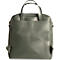 Sac à dos vert clair avec poignées et bretelles. Le sac à dos a une forme rectangulaire, avec une fermeture à glissière verticale au milieu.