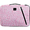 Rosa Laptoptasche mit Blümchenmuster, schwarzem Reißverschluss und Griff.