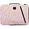 Rosa und goldfarbene Laptop-Hülle mit Zebra-Muster und schwarzem Reißverschluss.