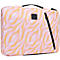 Rosa Laptop-Hülle mit Zebra-Muster. Schwarzer Griff und Reißverschluss.