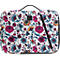 Sac à motifs floraux : fond blanc avec des fleurs colorées, fermeture éclair noire, poignée.