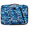 Housse d'ordinateur portable bleue avec motif camouflage, fermeture éclair et poignée noirs.