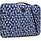Sac bleu avec motif de feuilles de ginkgo. Fermeture éclair noire, poignée et étiquette logo.