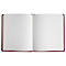 Carnet ouvert, couverture brun-rouge, pages vierges.