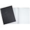 Cahier noir avec dessin au trait blanc de visages. Pages vierges ouvertes.