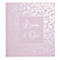 Livre rose clair avec motif de feuilles argentées. La couverture porte l'inscription "Livre d'Or" en cursive.