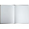 Un carnet ouvert avec des pages blanches vierges. La couverture est grise.