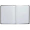 Cahier ouvert, pages vierges sur fond blanc. Couverture noire.