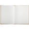 Carnet ouvert avec des pages blanches et vierges. La couverture est marron.