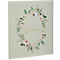 Livre gris clair avec un cadre doré et l'inscription "Love", entouré de fleurs et de feuilles.