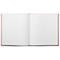 Cahier rose ouvert avec des pages blanches vierges. La couverture et les bords sont roses.