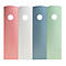 Quatre objets allongés colorés avec un trou rond. Rose, blanc, bleu et vert, le tout sur fond blanc.