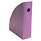 Lilafarbener Zeitschriftenständer mit rundem Griffloch. Die Seiten sind abgerundet.