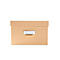 Beige doos met deksel en naamplaatje.