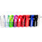 Rangée de porte-stylos colorés : transparent, bleu, vert, violet, rouge, rouge, rouge, bleu, noir et blanc.