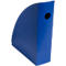 Porte-revues bleu en plastique semi-circulaire avec un trou.