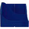 Porte-stylo rectangulaire bleu avec trois compartiments. Il y a un logo sur le devant.