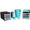 Ensemble d'organisateurs de bureau : plateaux noirs et turquoise, corbeille et porte-stylos.