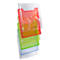 Porte-brochures mural multicolore, compartiments transparents en rouge, orange, vert, bleu.