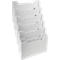 Six bacs à documents blancs empilés et légèrement décalés.