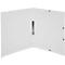 Open white binder with silver ring mechanism.