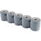 Cinq rouleaux de papier gris emballés dans du film.
